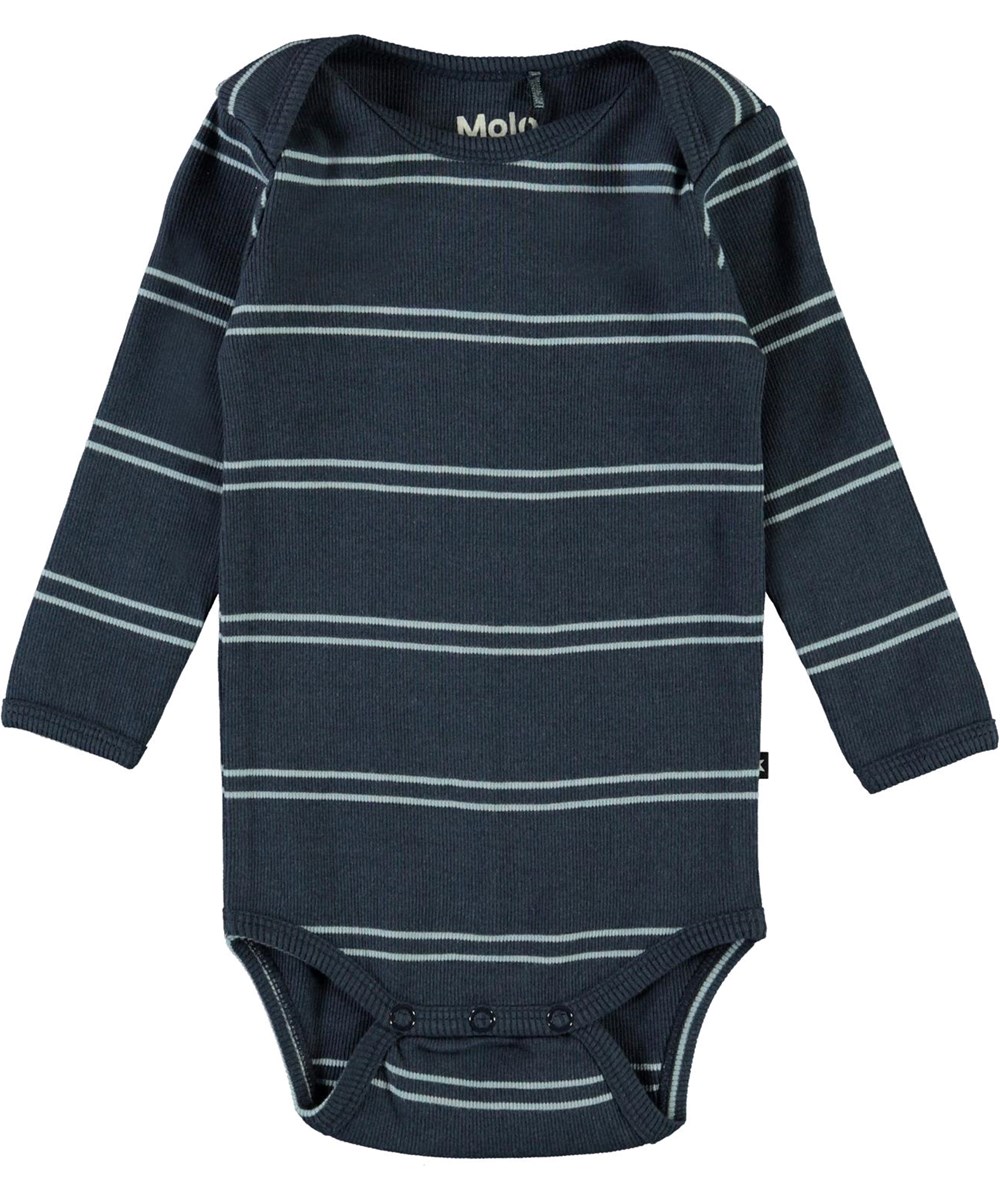 Faros - Blue Stripes - Blue striped organic baby bodysuit