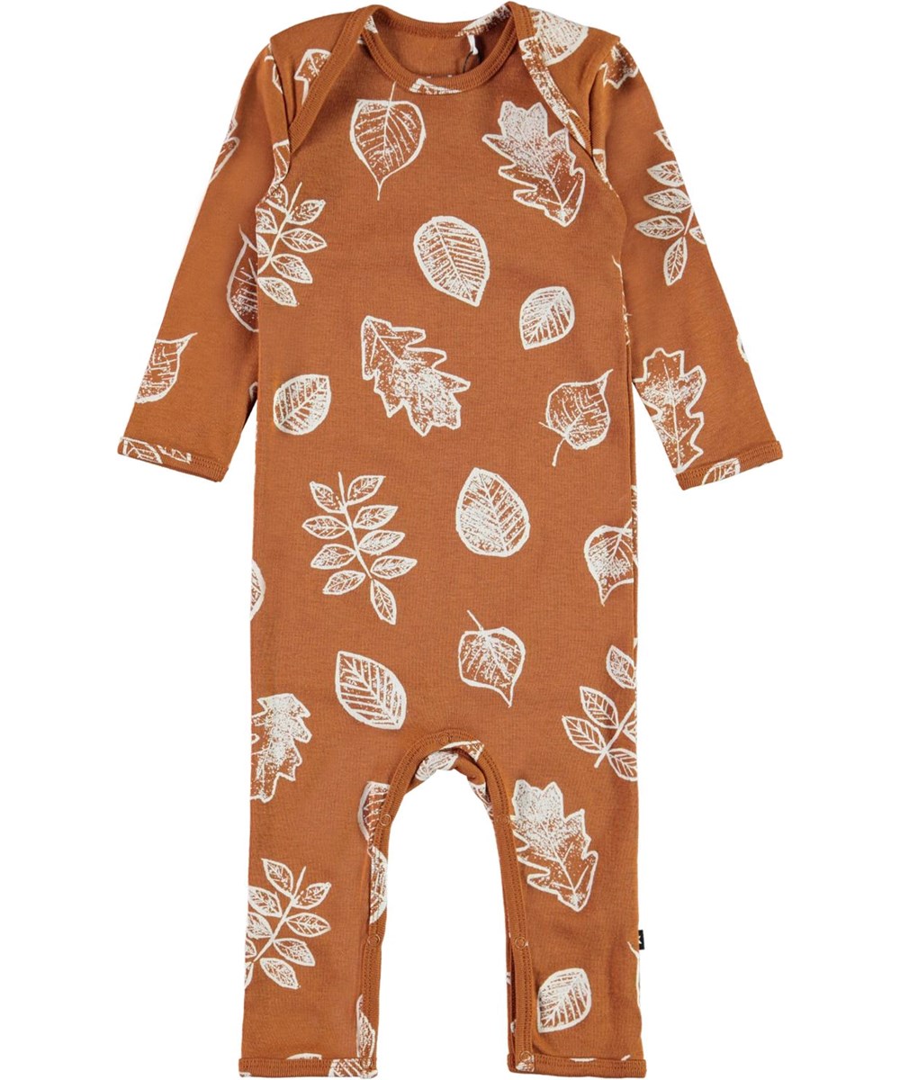 Faso - Leaves - Brown organic baby bodysuit with leaves 