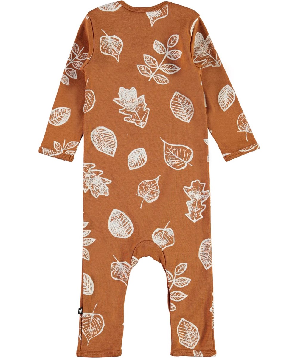 Faso - Leaves - Brown organic baby bodysuit with leaves 