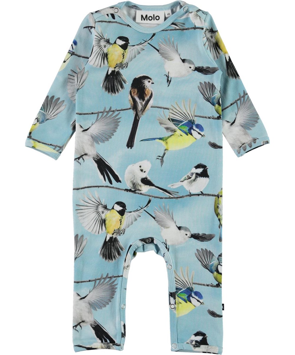 Fenez - Baby Birds - Light blue organic baby bodysuit with birds 