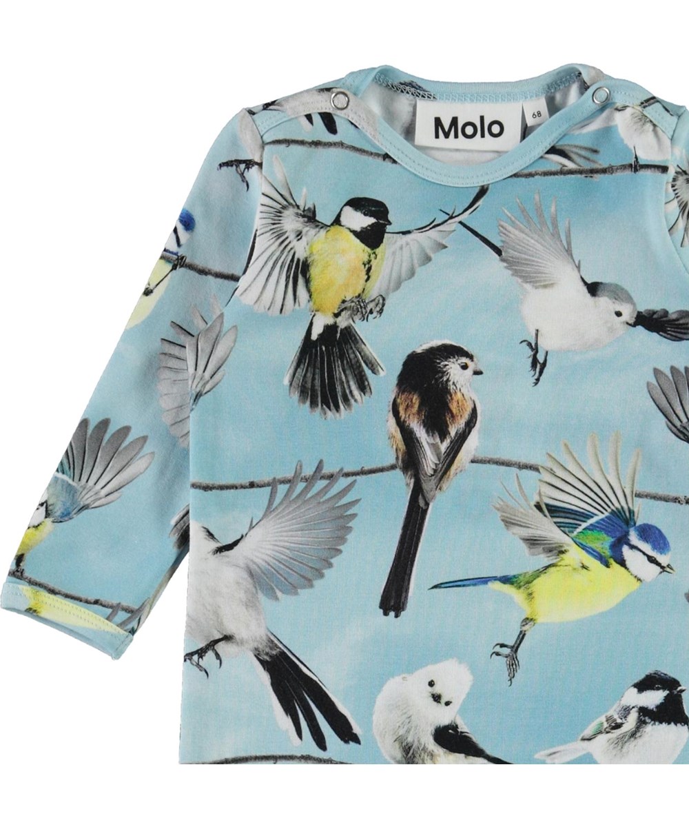 Fenez - Baby Birds - Light blue organic baby bodysuit with birds 