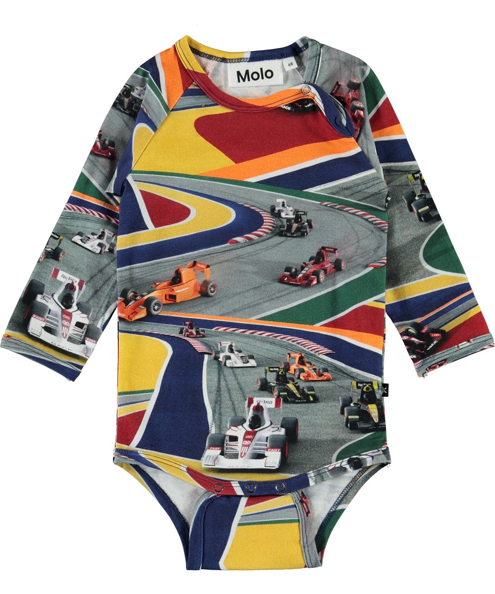 Field - Full Speed - Organic baby bodysuit with race cars
