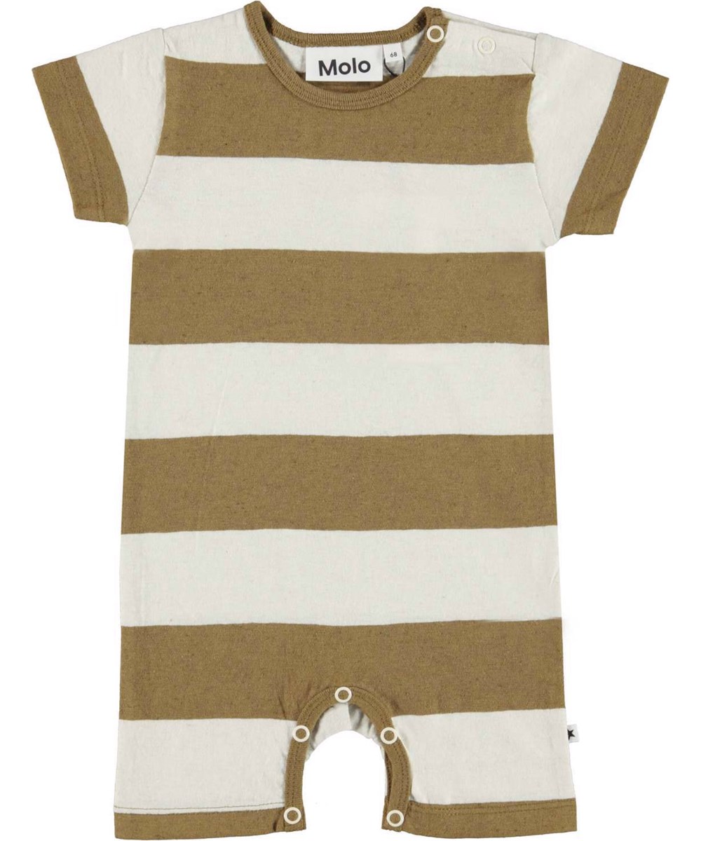 Finn - Oak Stripe - Striped short sleeve baby bodysuit