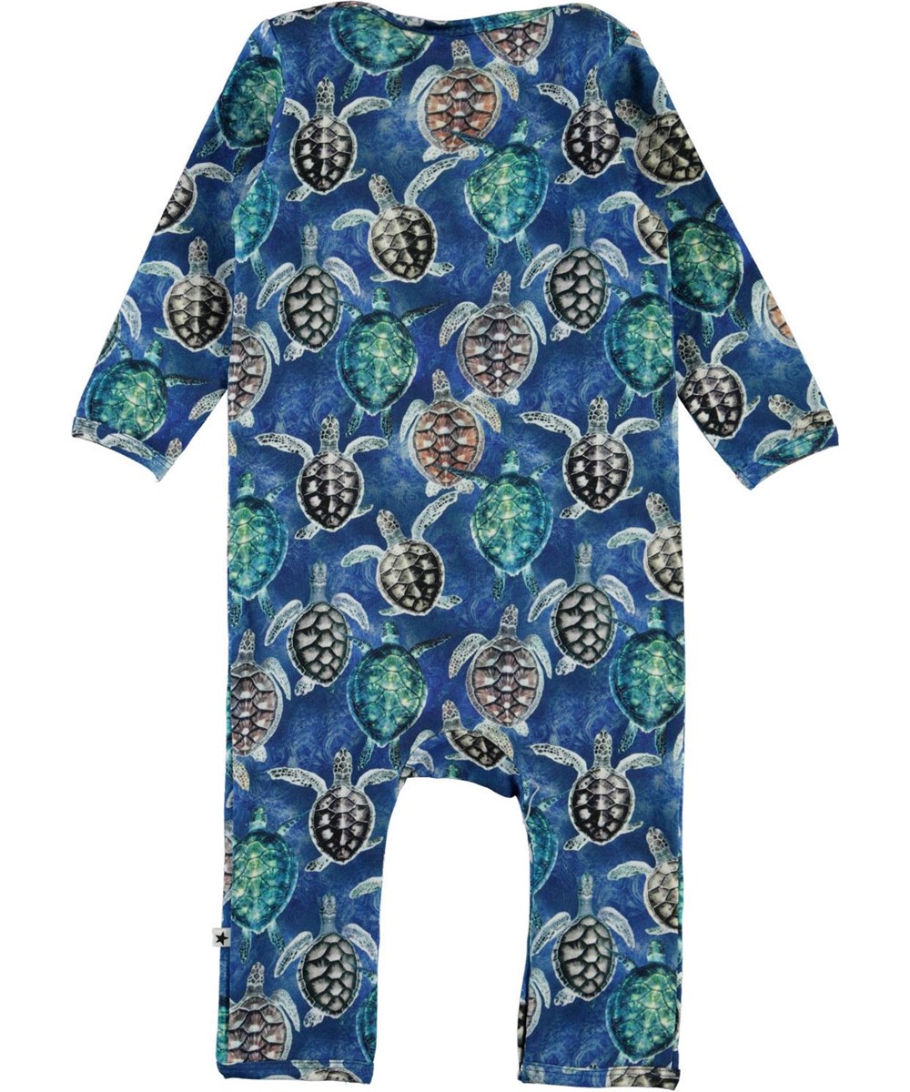 Fleming - Mini Turtles - Blue baby bodysuit with turtle print