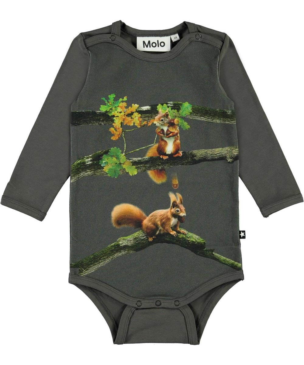 Foss - Baby Squirrel - Green organic baby bodysuit with squirrel 