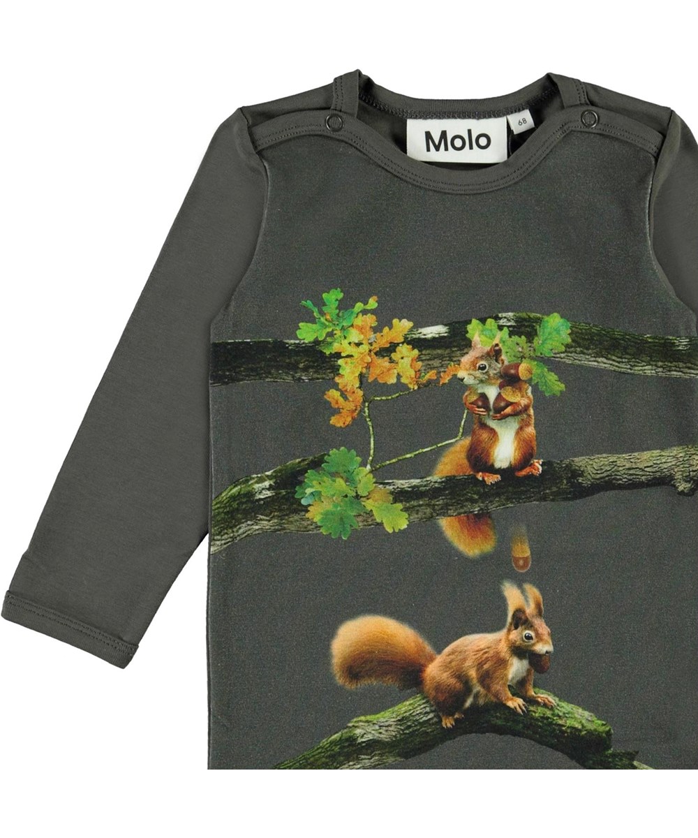 Foss - Baby Squirrel - Green organic baby bodysuit with squirrel 