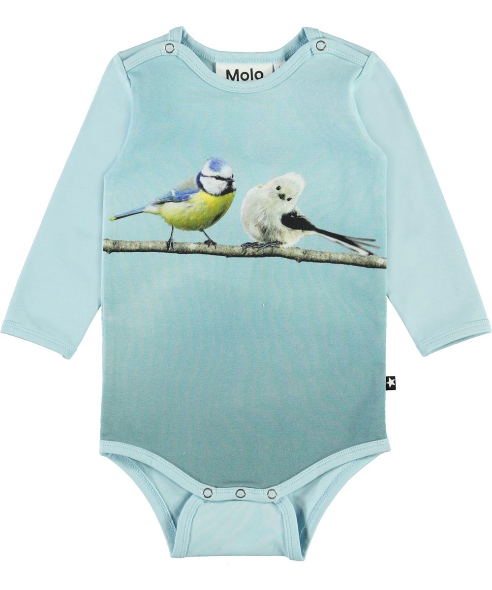 Foss - Birdie Friends - Light blue organic baby bodysuit with birds 
