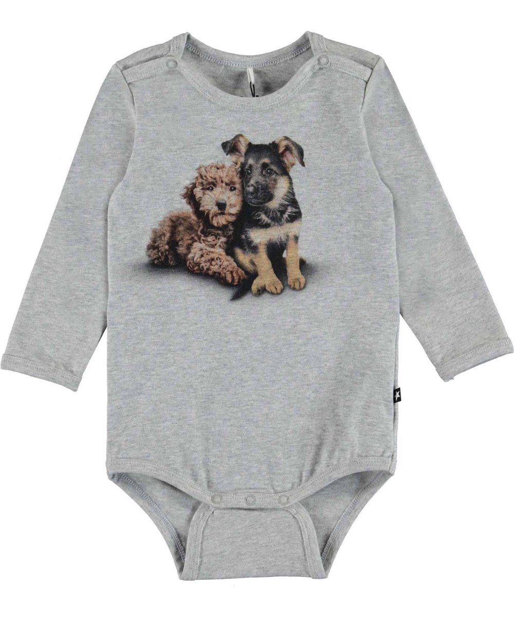 Foss - Puppy Mates - Grey organic bodysuit puppies