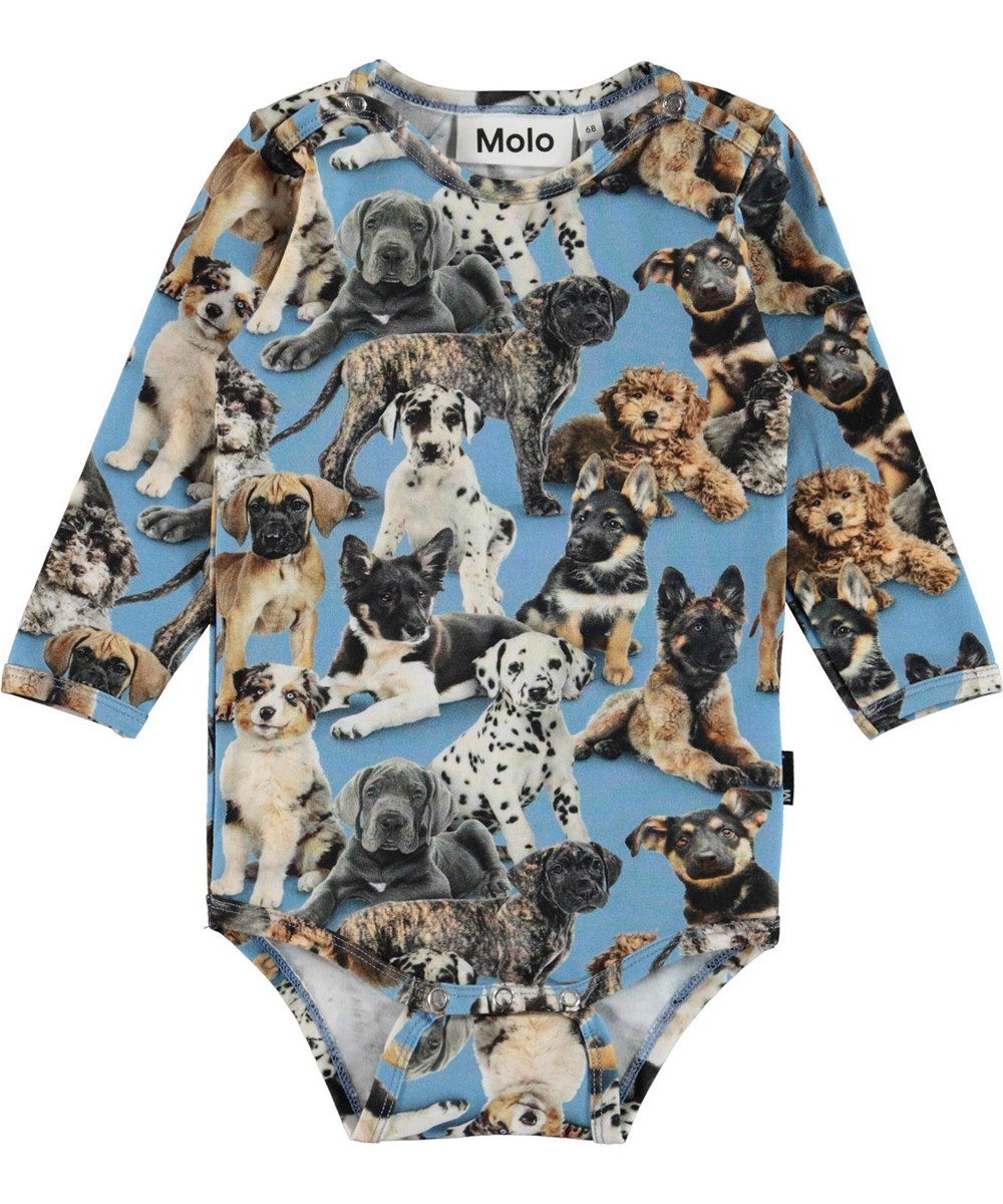 Foss - Pups - Blue organic bodysuit puppies