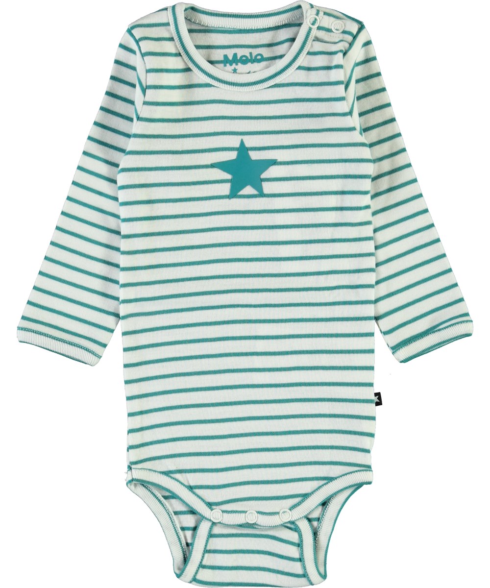 Foss - Kerosene Stripe - Organic green striped baby bodysuit