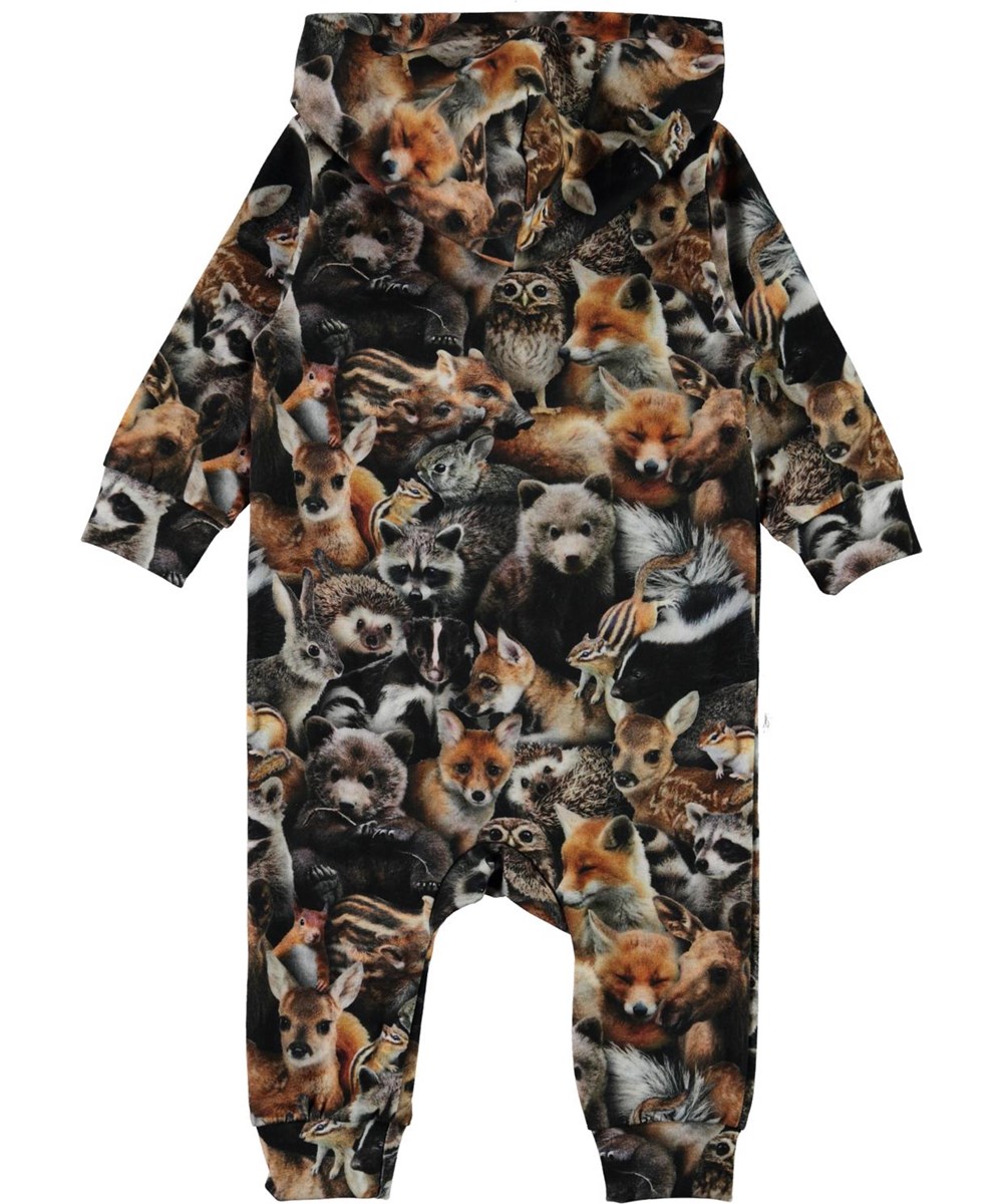 Fowo - Forest Animals - Organic baby romper with hood and animals 