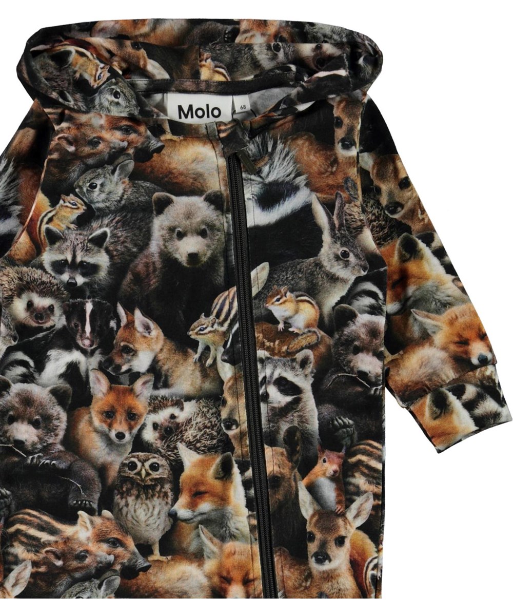 Fowo - Forest Animals - Organic baby romper with hood and animals 