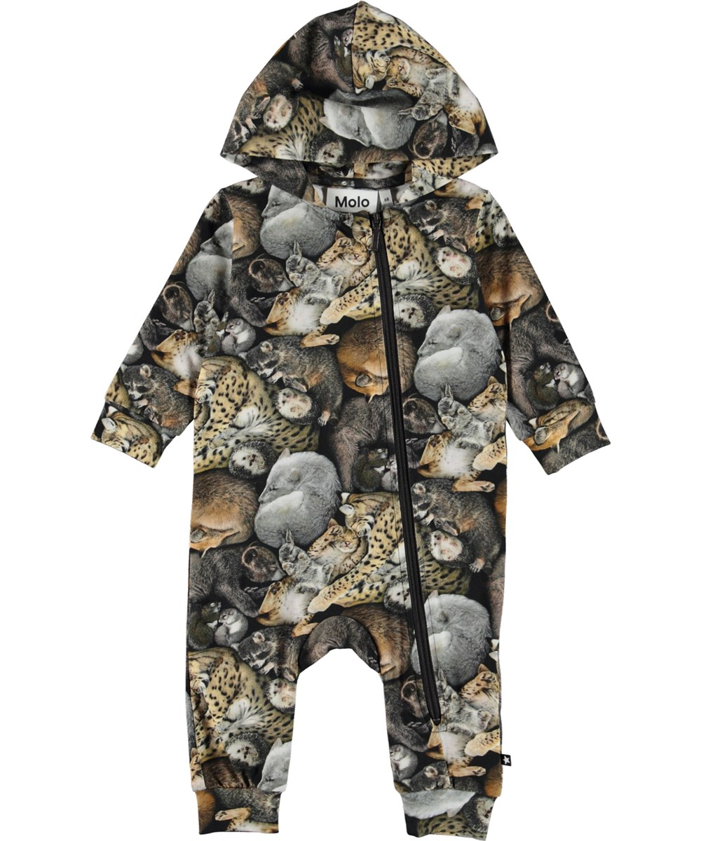 Fowo - Hibernation - Baby romper with a hood and a print of sleeping animals
