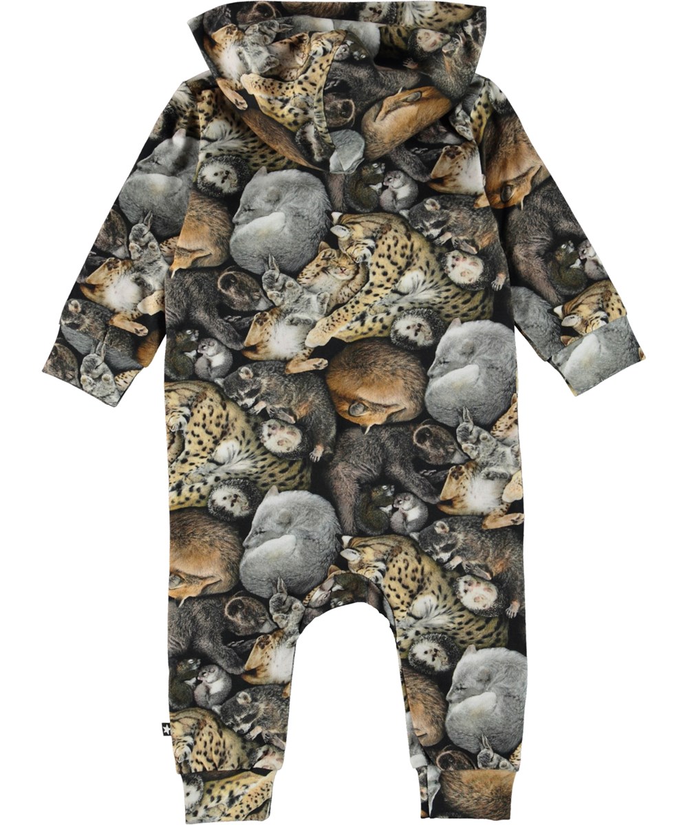 Fowo - Hibernation - Baby romper with a hood and a print of sleeping animals