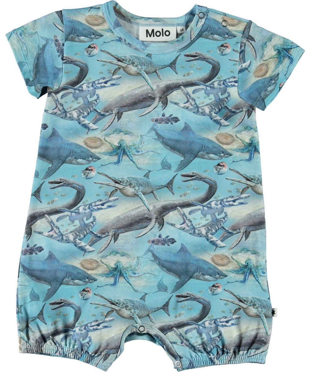 From - Ancient Ocean - Organic short sleeve baby bodysuit in a print with sea animals 