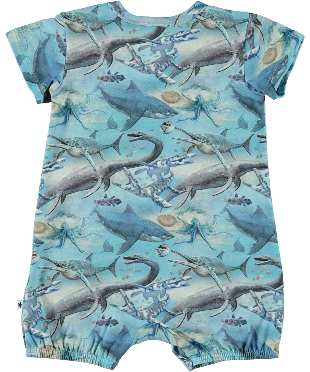 From - Ancient Ocean - Organic short sleeve baby bodysuit in a print with sea animals 