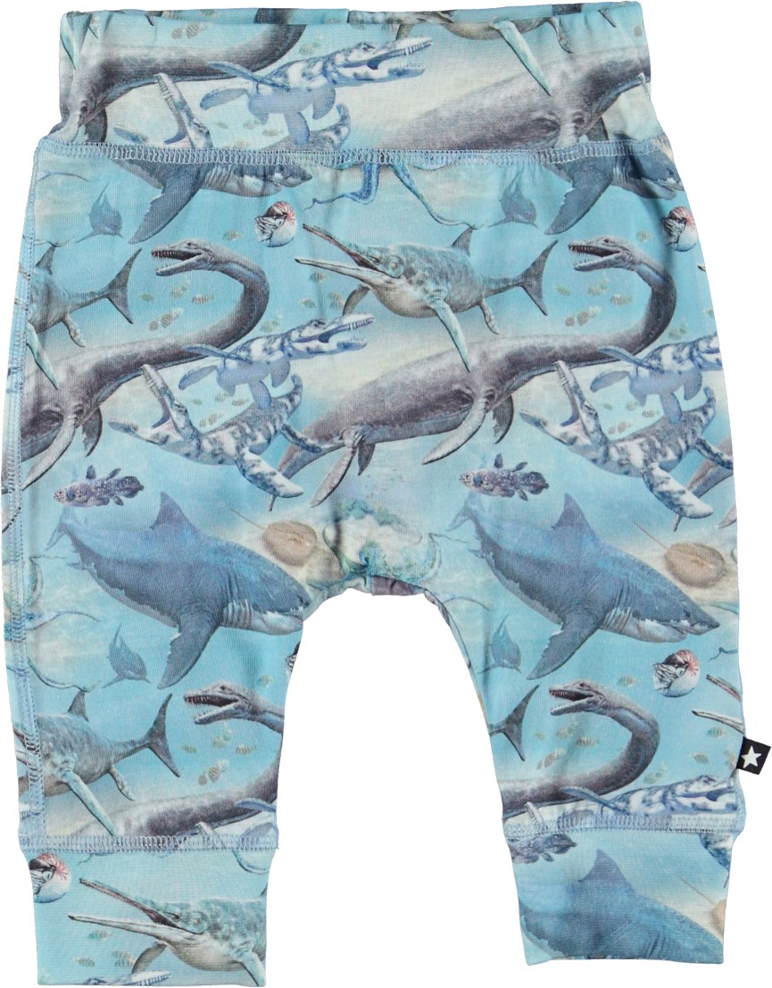 Sammy - Ancient Ocean - Blue organic baby trousers in sea animal print 