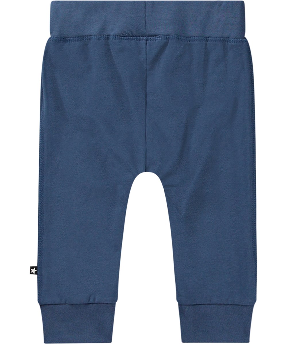 Sammy - Calm Fjord - Soft organic cotton jersey dusty blue trousers with wide elastic rib.
