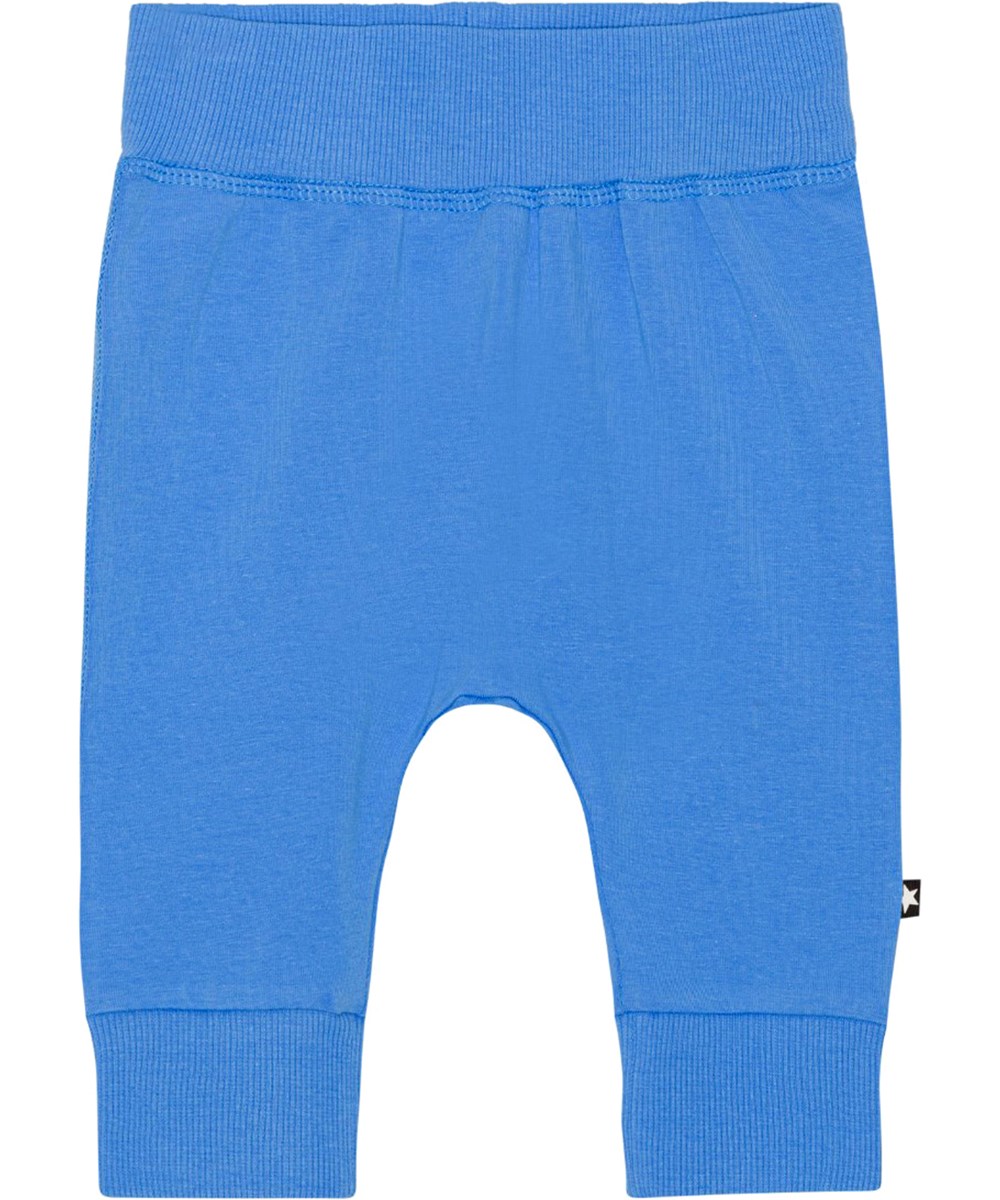 Sammy - Forget Me Not - Blue baby trousers in organic cotton jersey