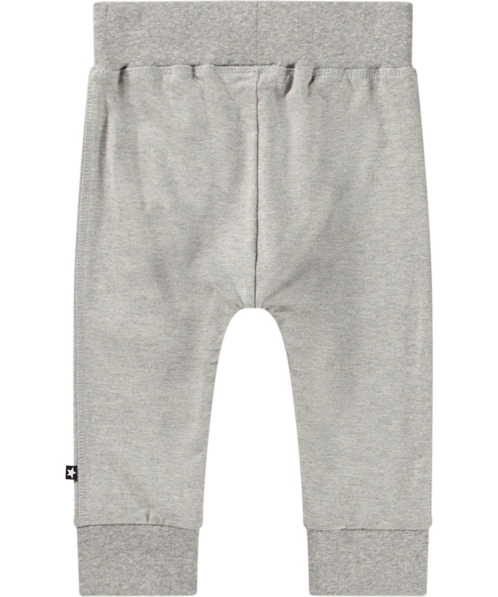 Sammy - Grey Melange - Grey organic cotton jersey trousers with wide elastic waist and cuffs.
