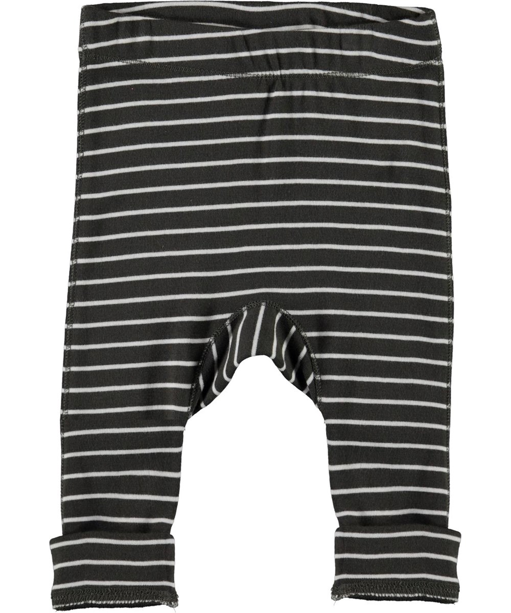 Seb - Narrow Stripe - Grey organic baby trousers with white stripes