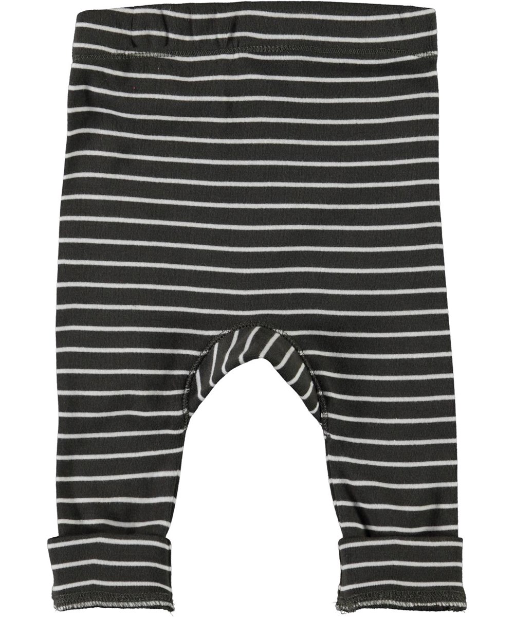 Seb - Narrow Stripe - Grey organic baby trousers with white stripes