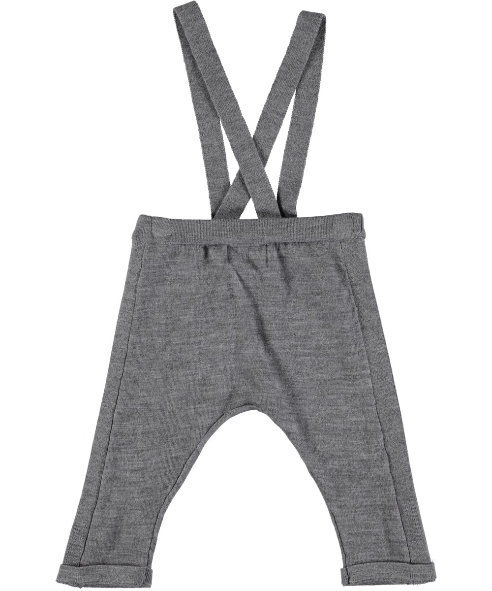 Sergej - Grey Melange - Grey, wool baby trousers with braces