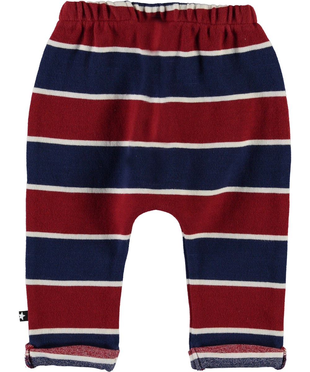 Sigurd - 3 Colour Stripe - Blue and red striped baby trousers
