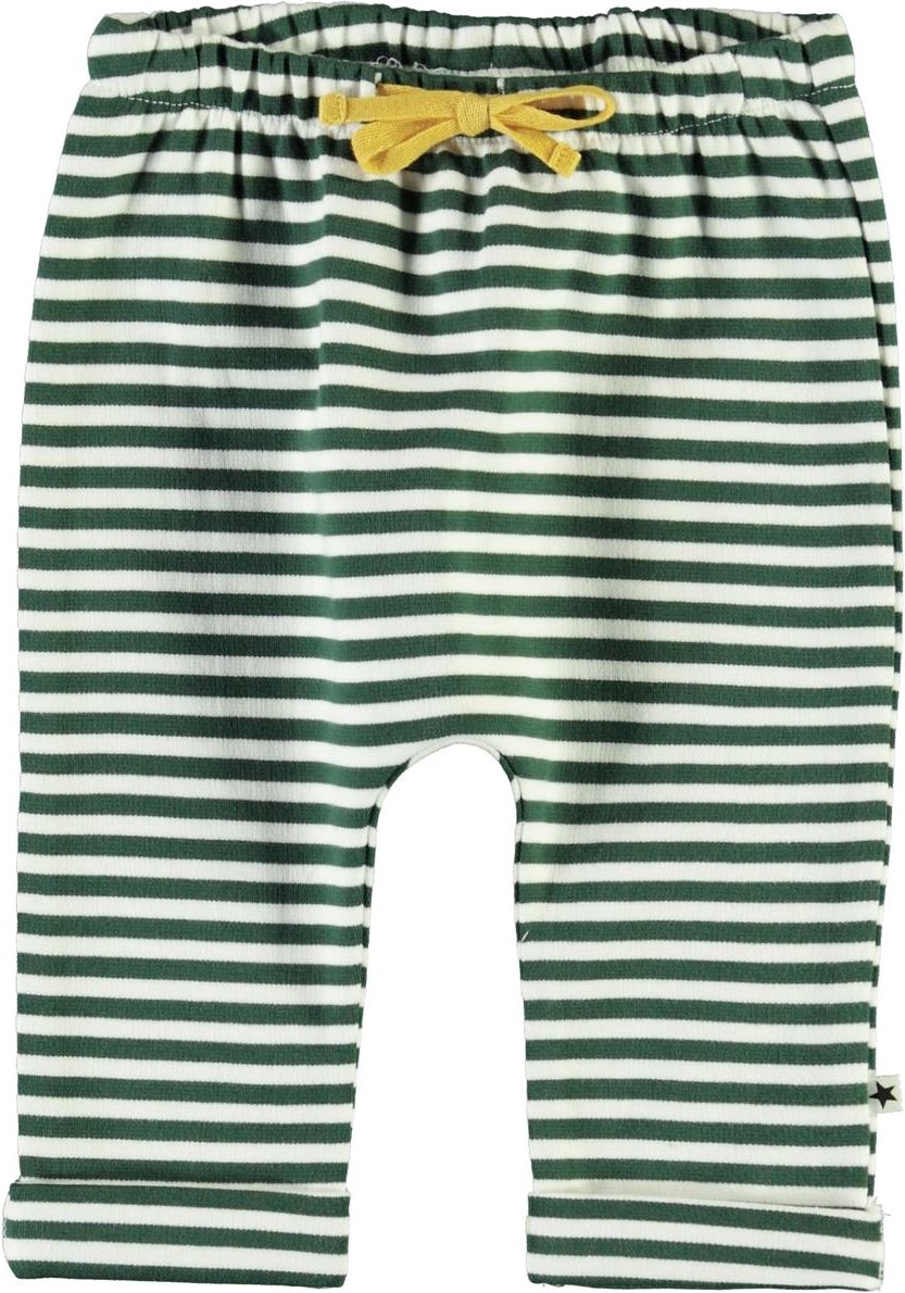 Sigurd - Green Stripe - White and green striped baby trousers