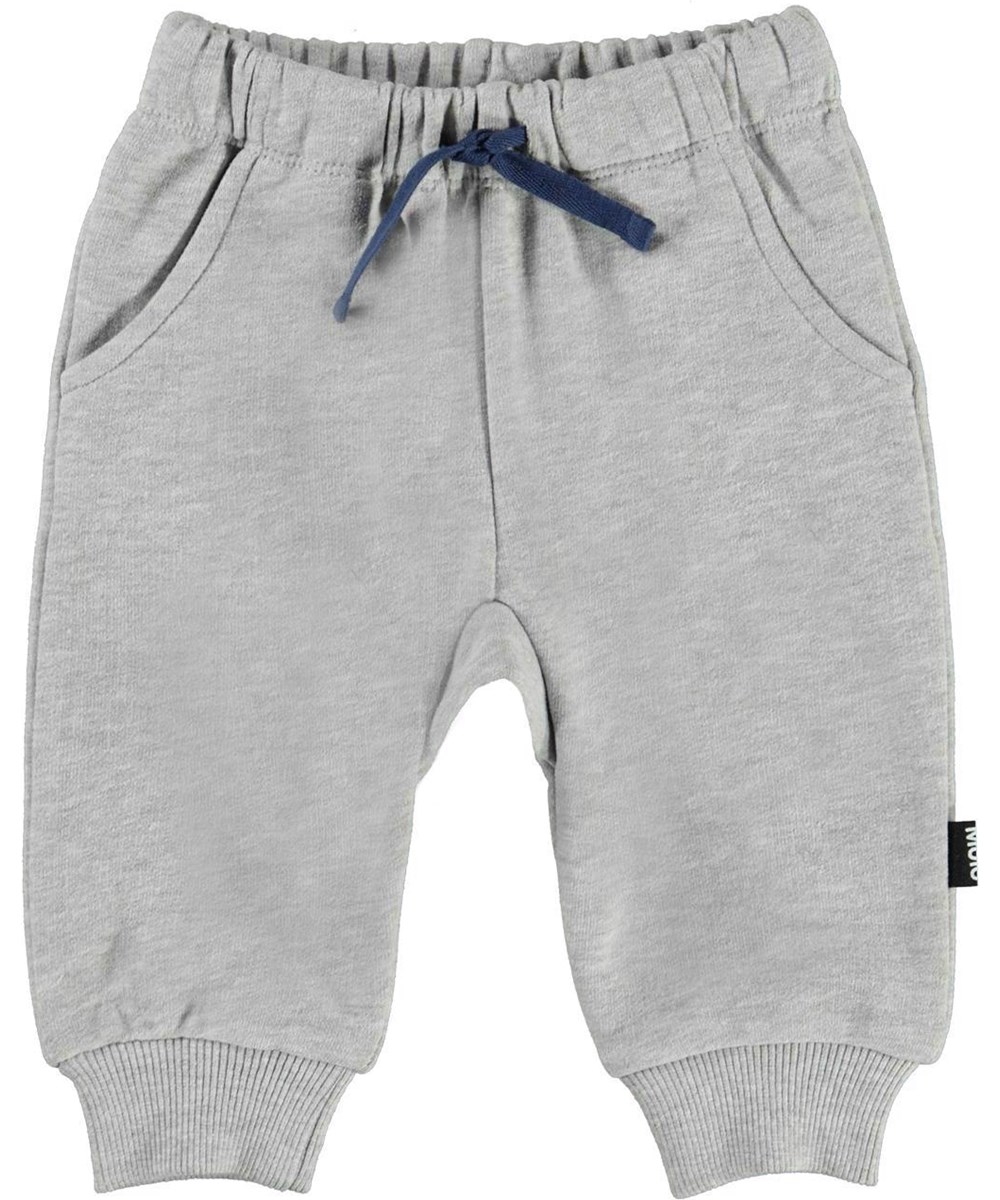 Simme - Marled Grey - Baby trousers in light grey organic 