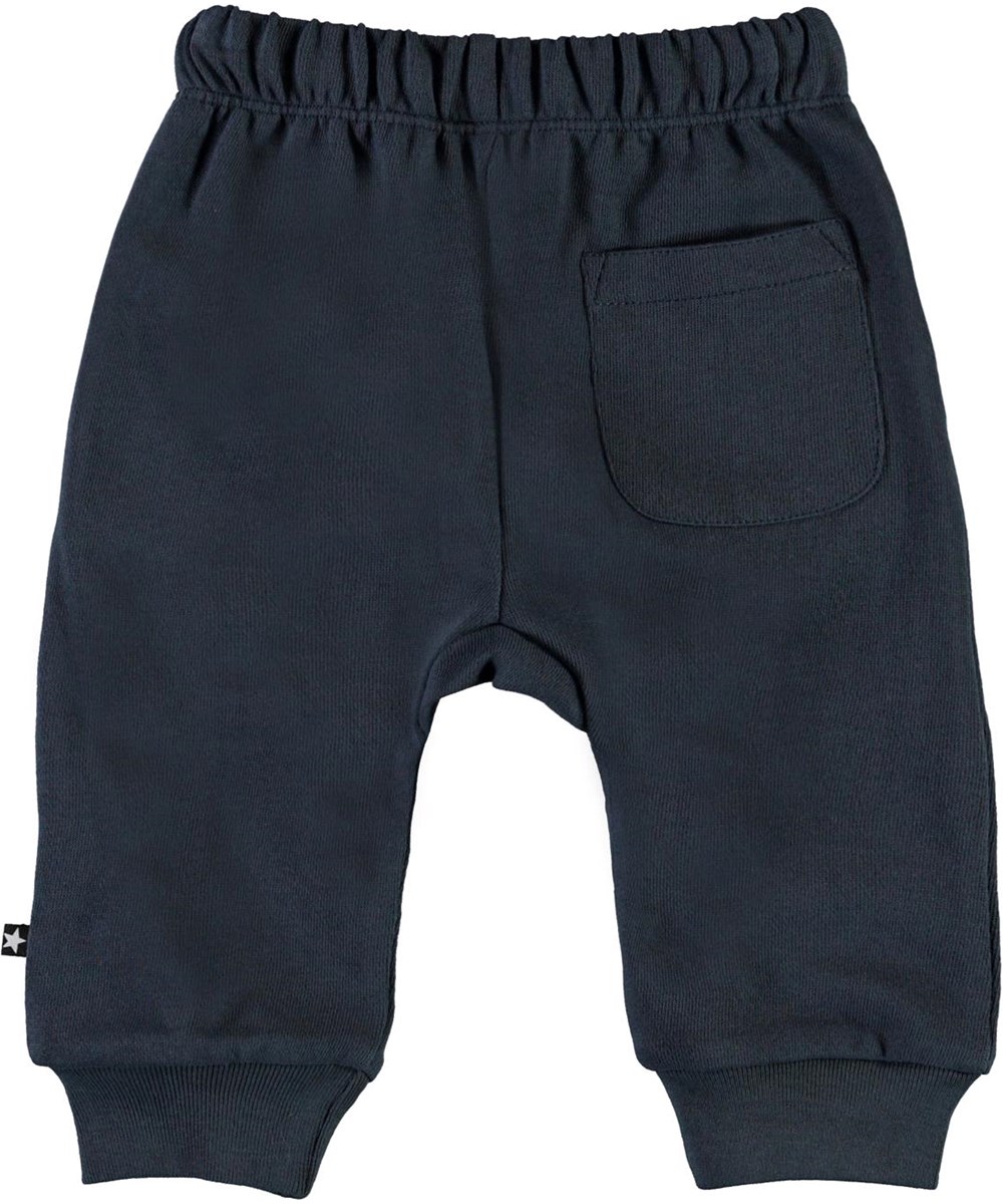 Simme - Summer Night - Blue organic baby trousers with planet Earth 