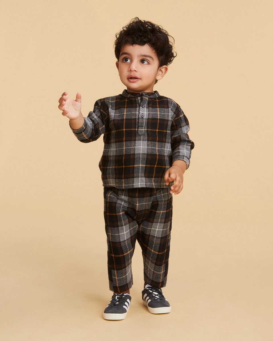 Soy - Grey Brown Check - Plaid baby trousers