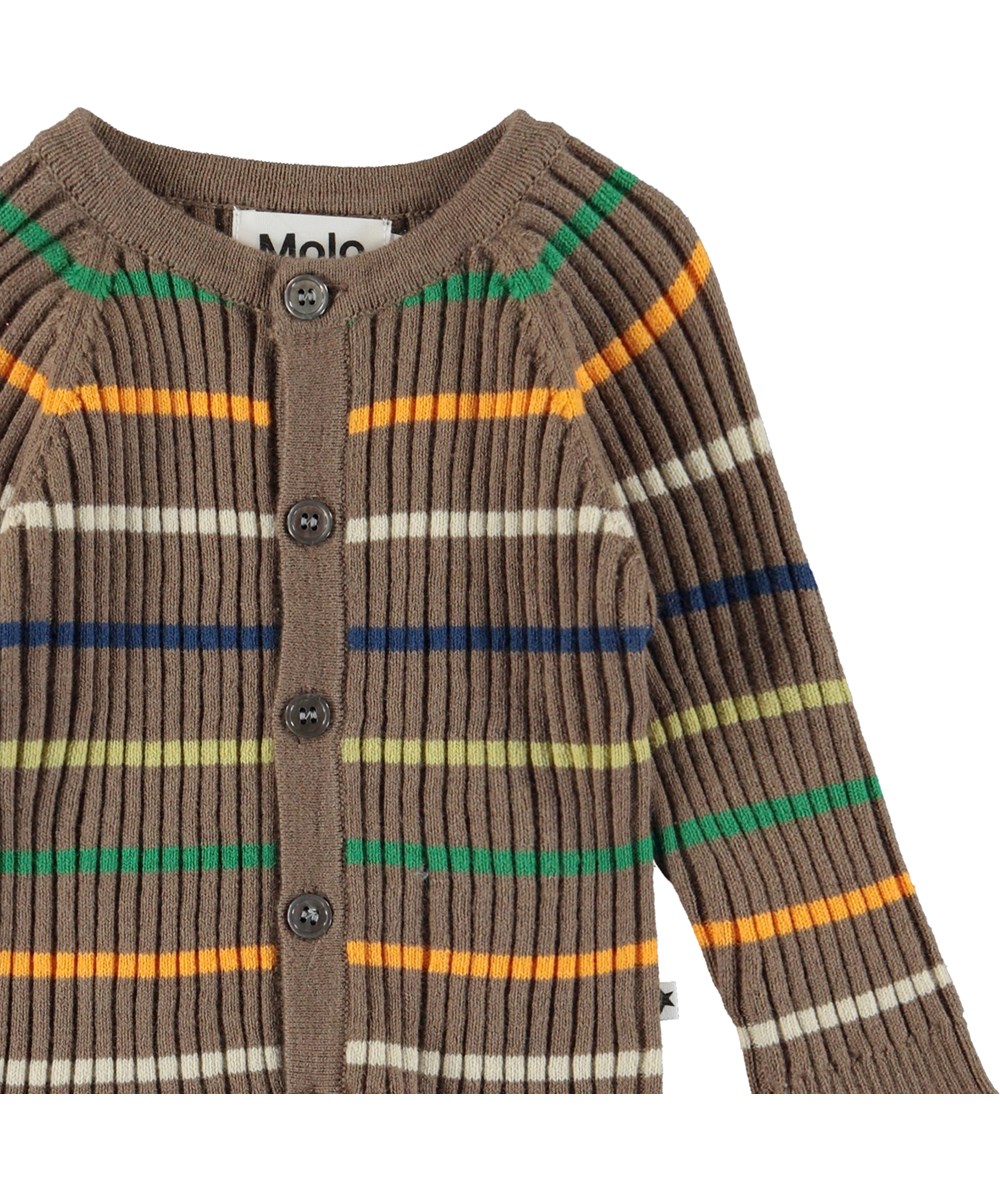 Bendix - Colourful Stripe - Brown cardigan with multi-coloured stripes 