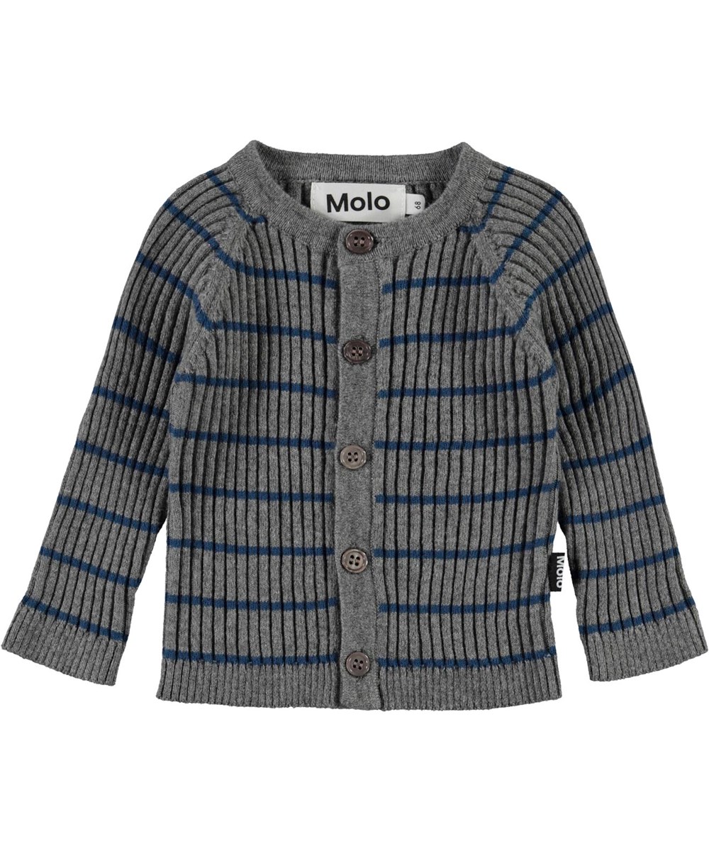 Bendix - Slim Stripe - Grey knit cardigan with blue stripes