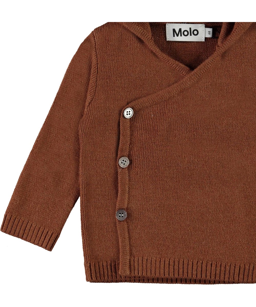Bobby - Iron - Brown baby knit cardiagn with slanted buttons
