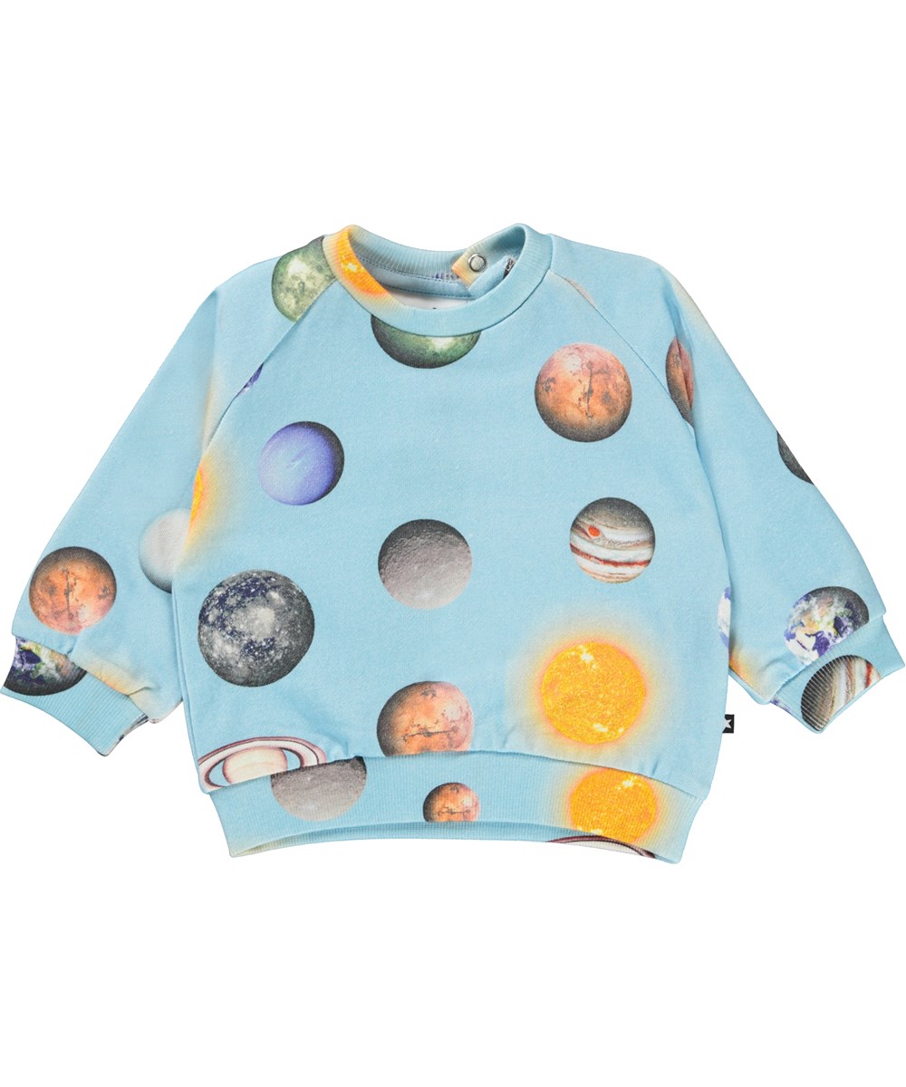 Disc - Planets - Light blue organic baby sweatshirt with planets