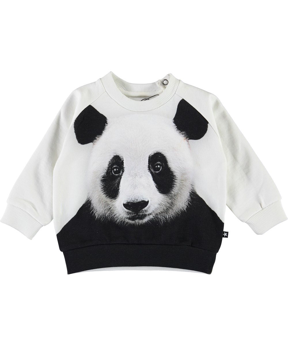 Disco - Panda Face - White baby sweatshirt with panda