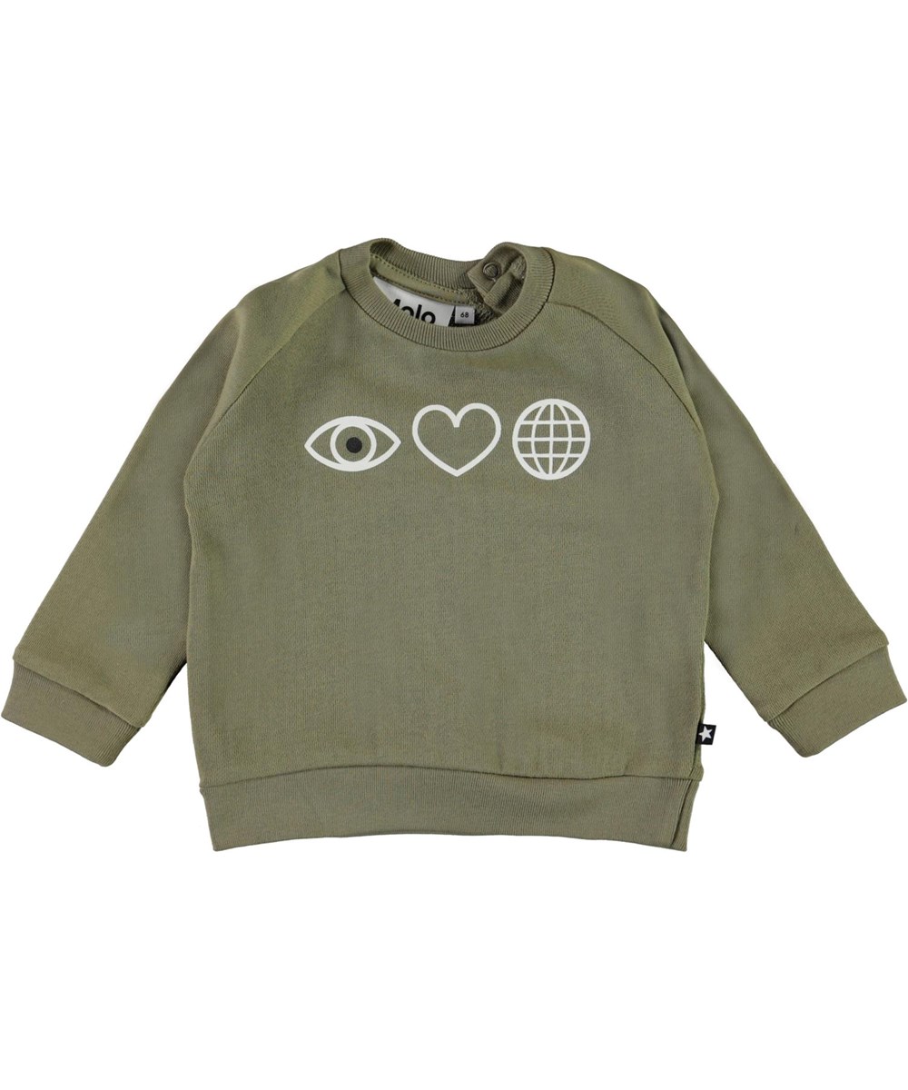 disco - Khaki Green - Green organic baby top with heart and eye