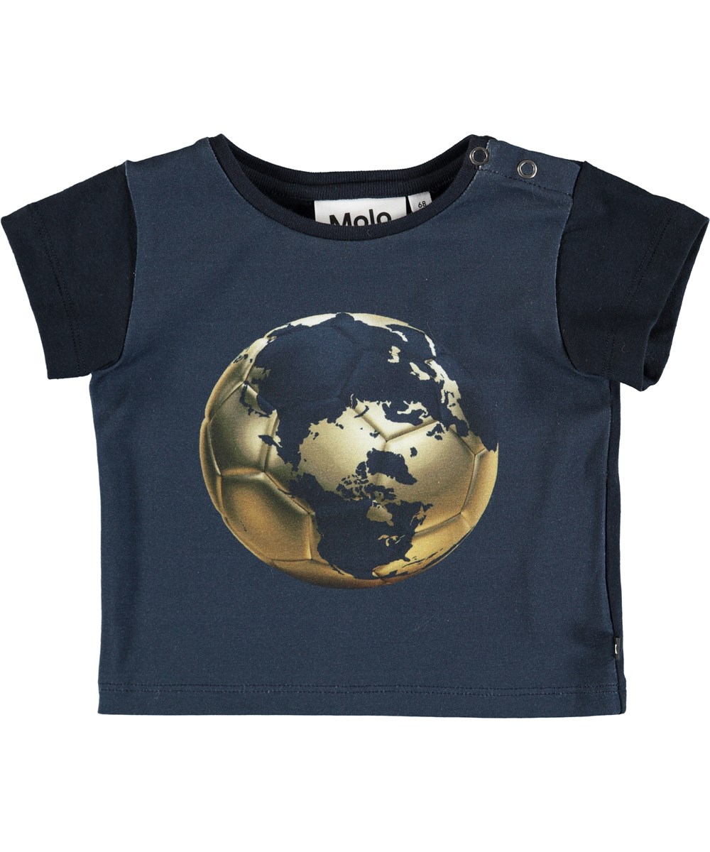 Eddie - Football Globe - Dark bllue baby t-shirt with football print