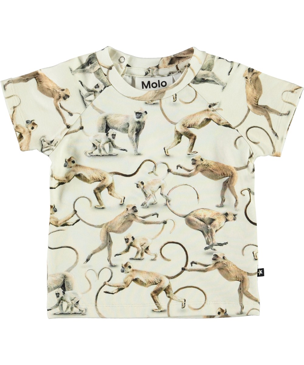 Emmett - Hold On - Light coloured baby t-shirt monkey print organic