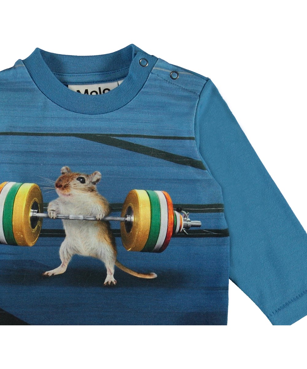 Enovan - Small But Strong - Blue organic top with mouse 