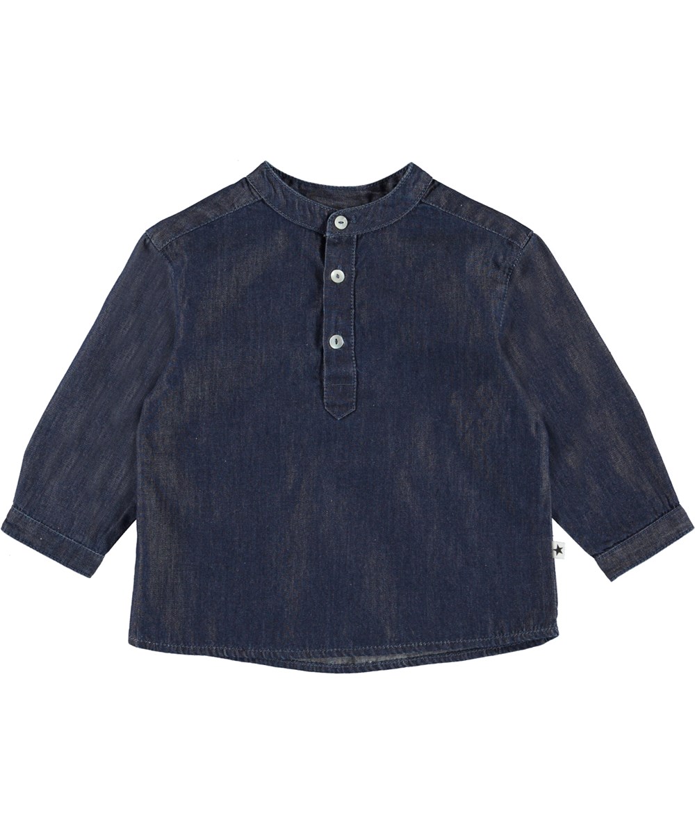 Enoz - Dark Indigo - Organic blue denim baby shirt