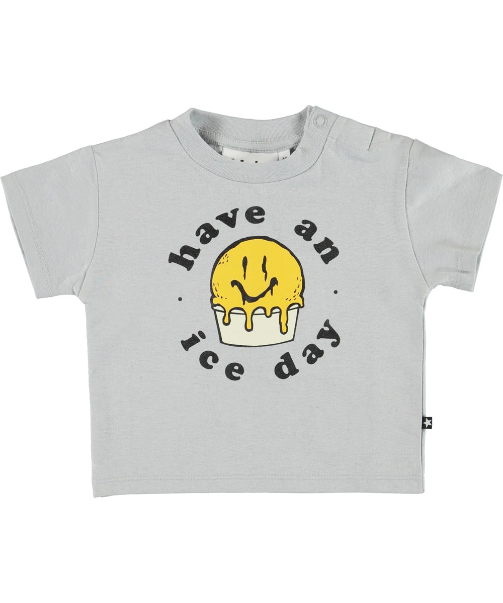 Enzo - Pearled Blue - Grey baby t-shirt with ice cream 