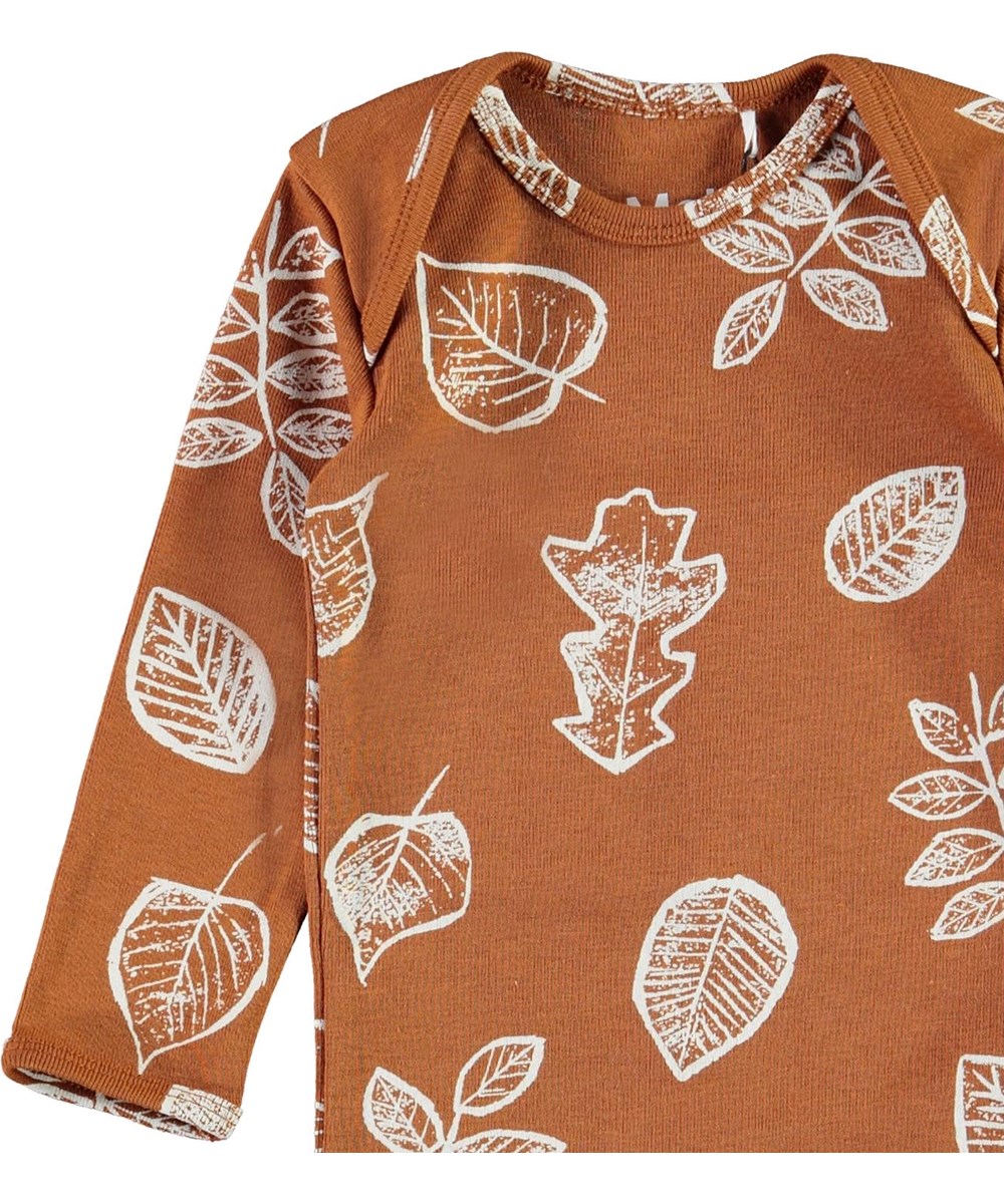 Faros - Leaves - Økologisk brun baby body med blade