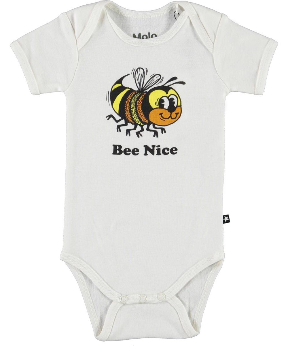 Fawl - White Star - Økologisk hvid babybody med bi print