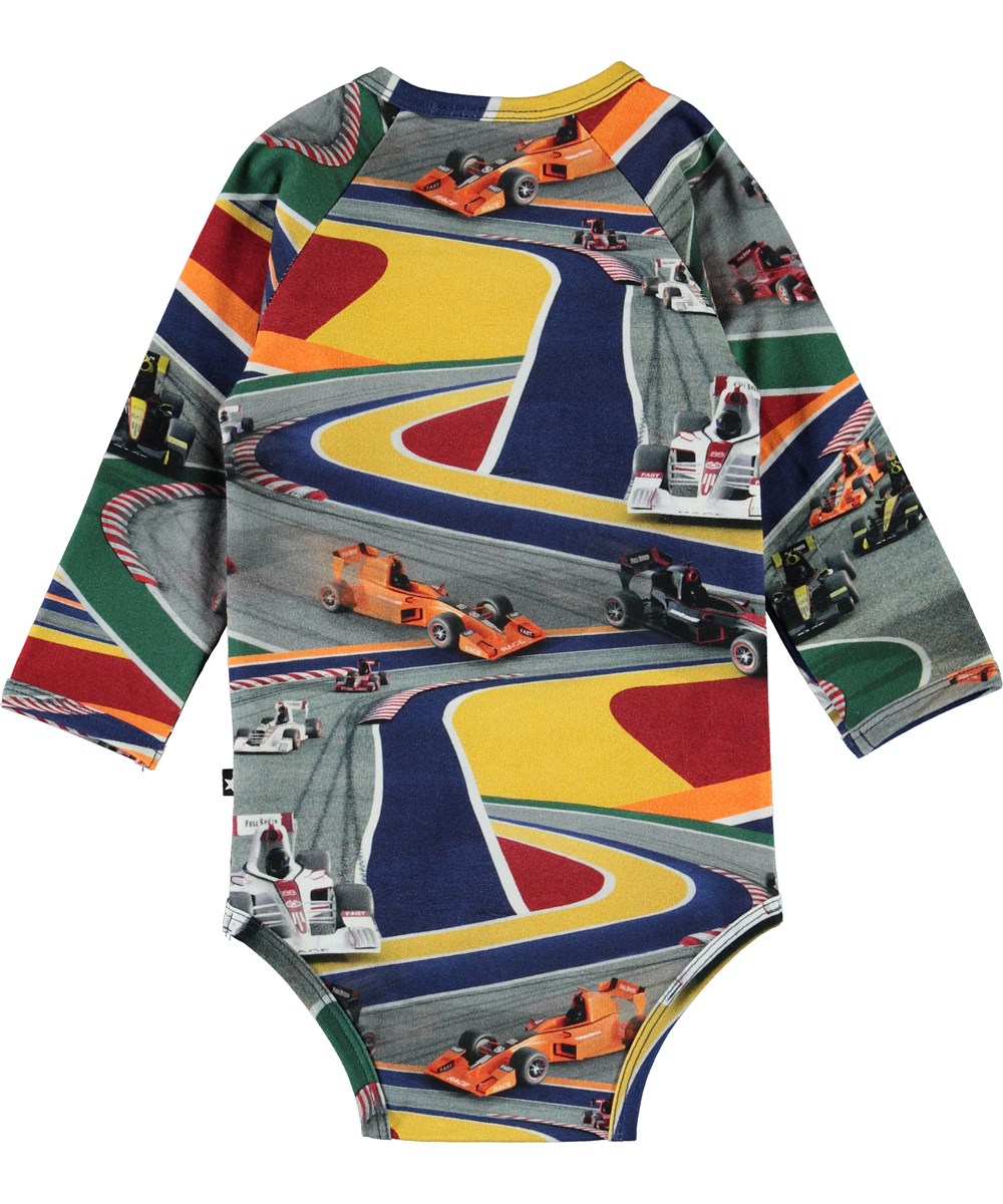 Field - Full Speed - Økologisk baby body med racerbiler