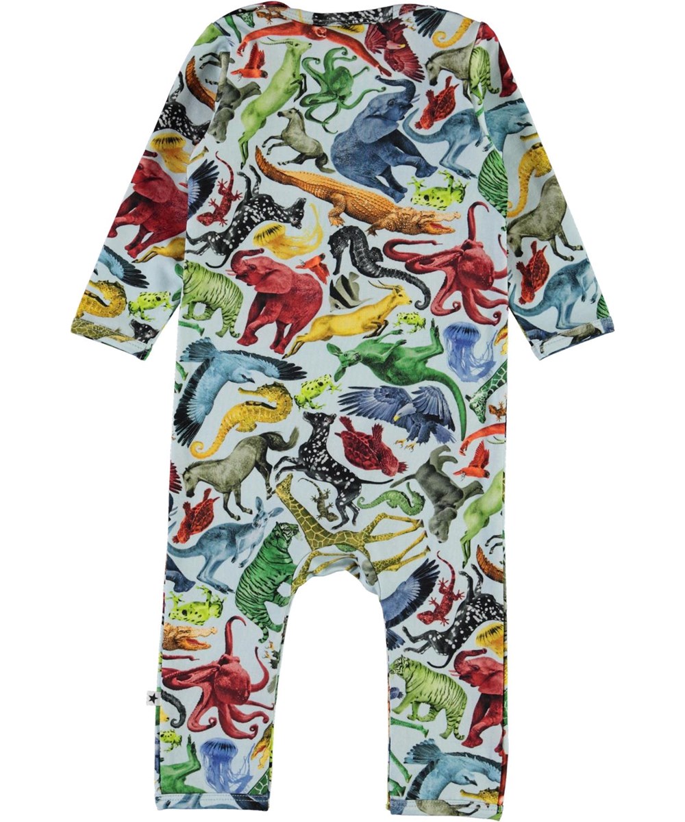 Fleming - Colourful Animals - Lyseblå babydragt med dyre print