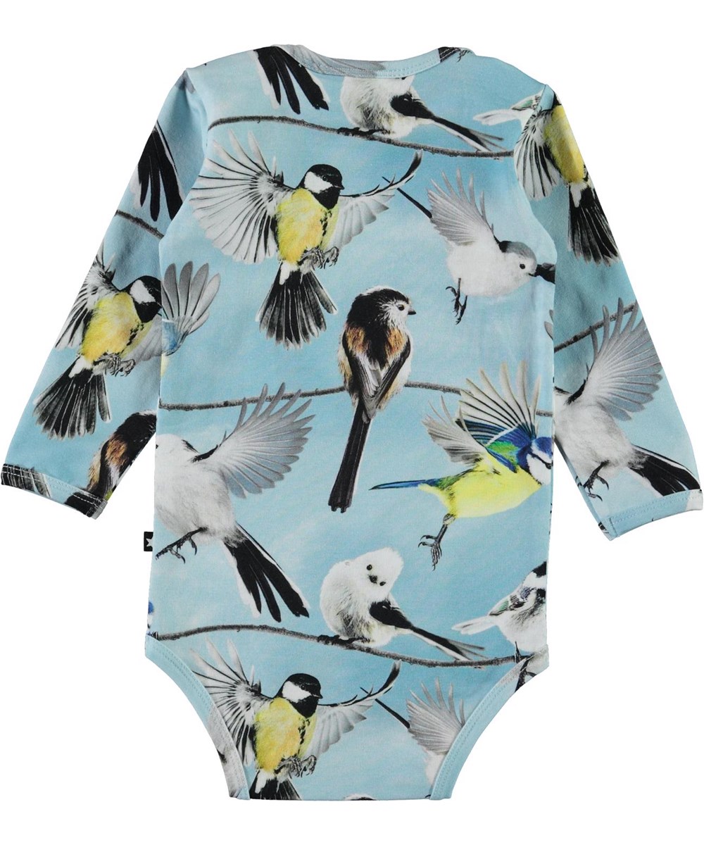 Foss - Baby Birds - Økologisk lyseblå baby body med fugle print