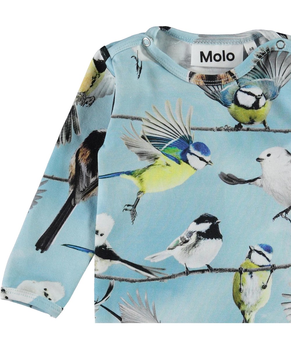 Foss - Baby Birds - Økologisk lyseblå baby body med fugle print