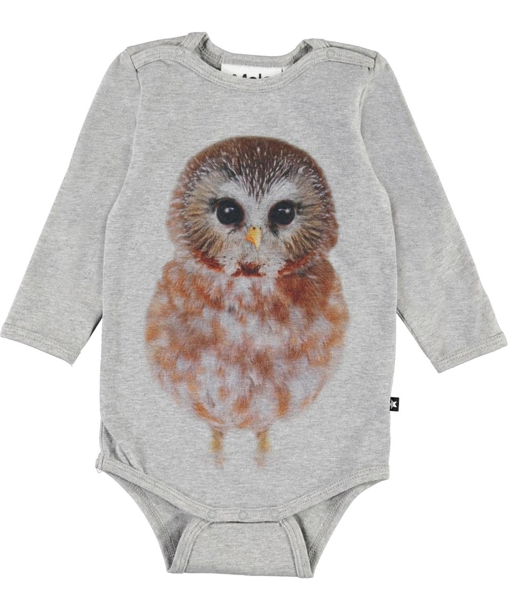 Foss - Baby Owl - Økologisk grå baby body med ugle